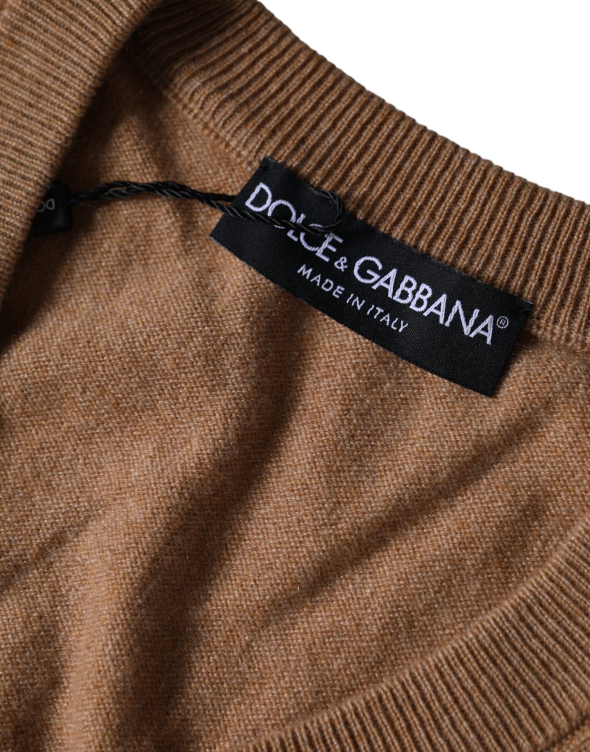 Dolce & Gabbana Brown Cashmere Knit V-neck Pullover Sweater - ACCEXO