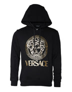 Versace Black Medusa Print Cotton HoodiePullover Sweatshirt Sweater - ACCEXO