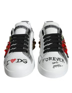 Dolce & Gabbana White Leather Floral Studded Sneakers Shoes - ACCEXO