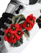 Dolce & Gabbana White Leather Floral Studded Sneakers Shoes - ACCEXO