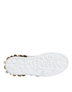 Dolce & Gabbana White Leather Floral Studded Sneakers Shoes - ACCEXO