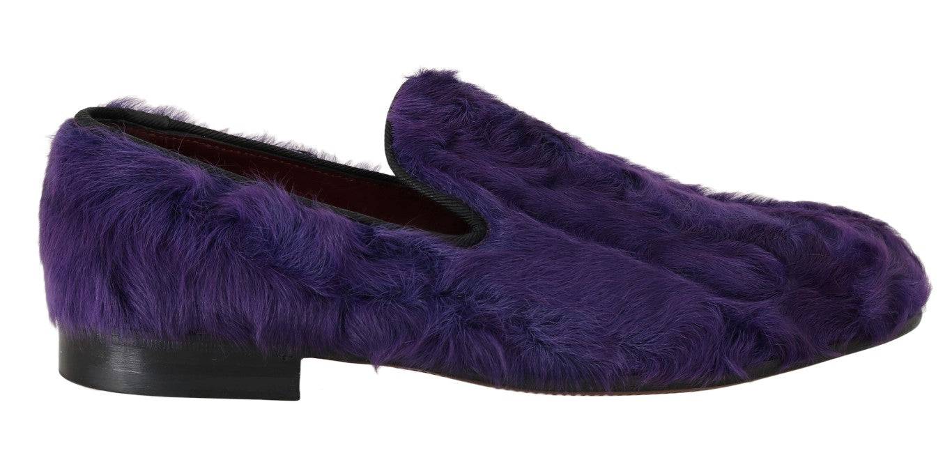 Dolce & Gabbana Plush Purple Sheep Fur Loafers - ACCEXO
