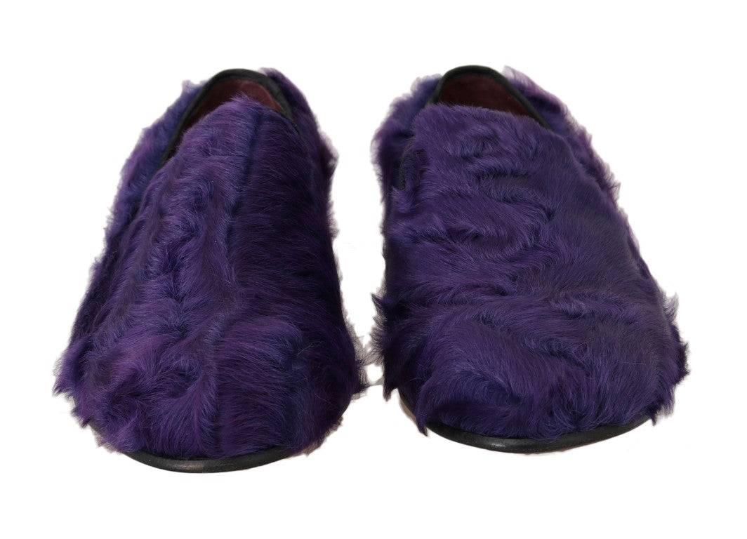 Dolce & Gabbana Plush Purple Sheep Fur Loafers - ACCEXO