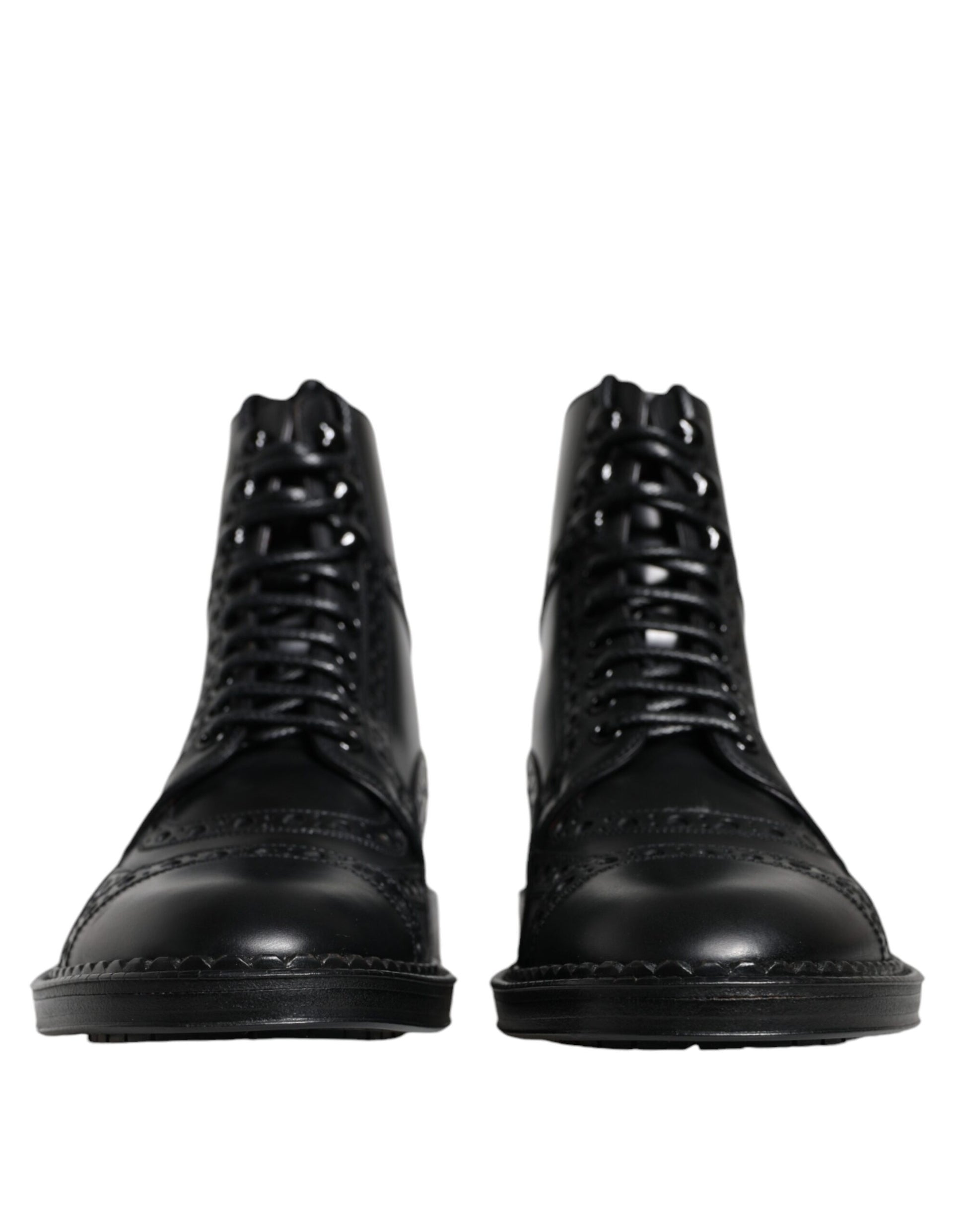Dolce & Gabbana Black Leather Lace Up Mid Calf Boots Shoes - ACCEXO