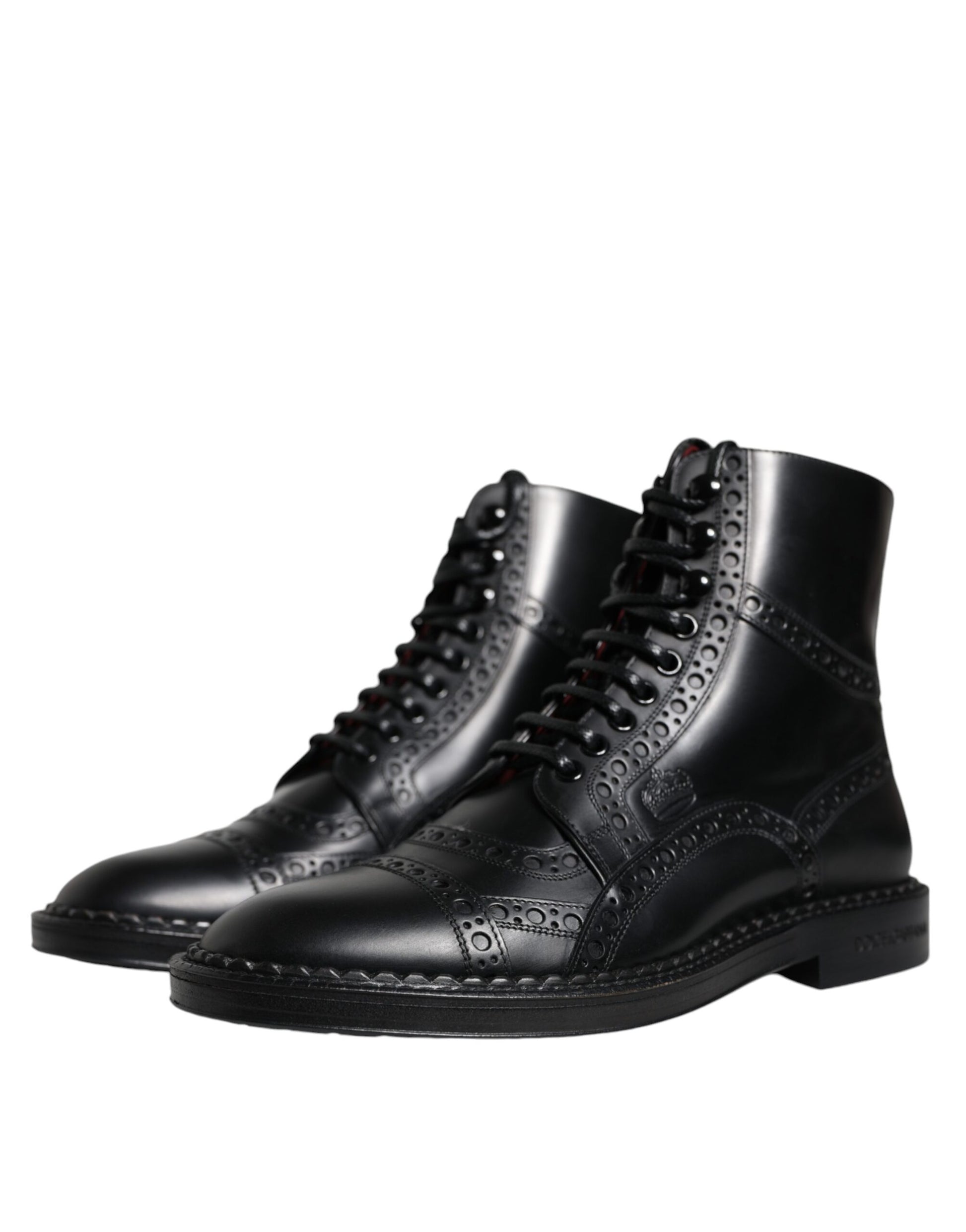 Dolce & Gabbana Black Leather Lace Up Mid Calf Boots Shoes - ACCEXO