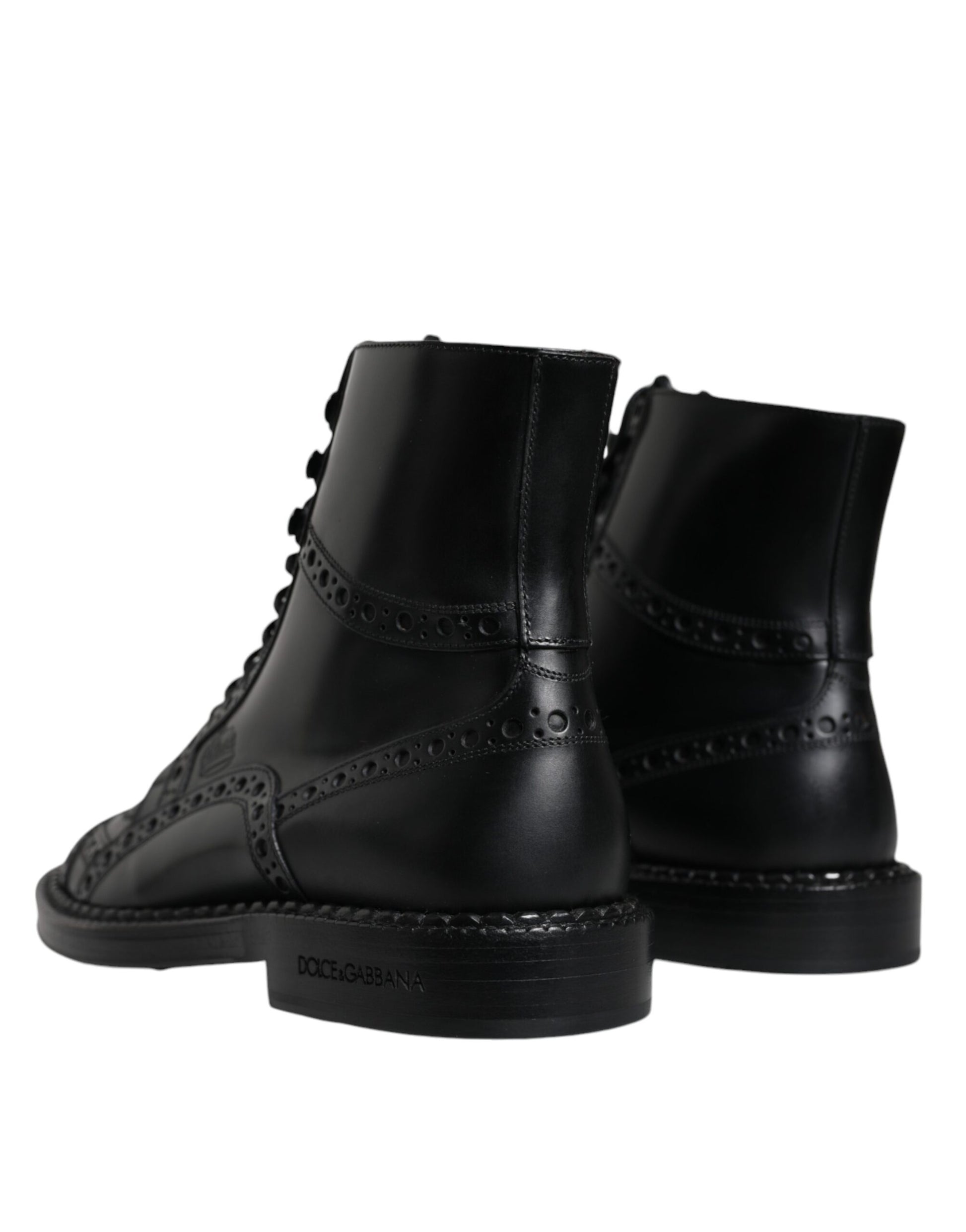 Dolce & Gabbana Black Leather Lace Up Mid Calf Boots Shoes - ACCEXO