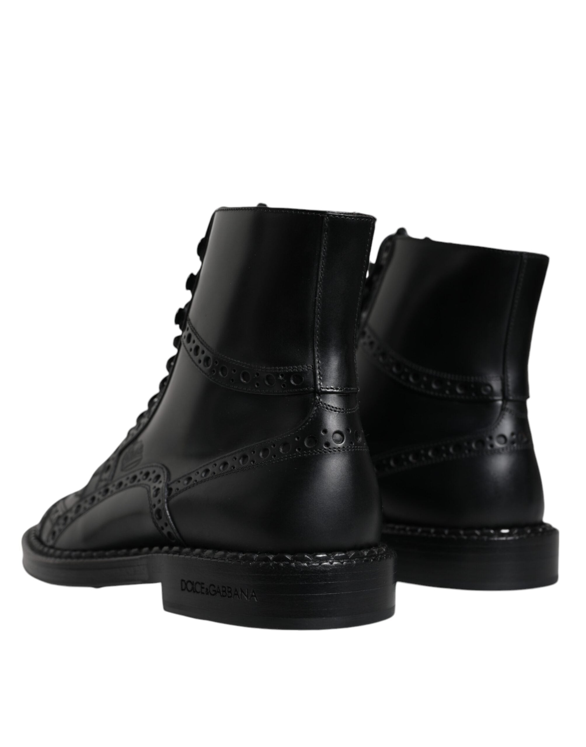 Dolce & Gabbana Black Leather Lace Up Mid Calf Boots Shoes - ACCEXO