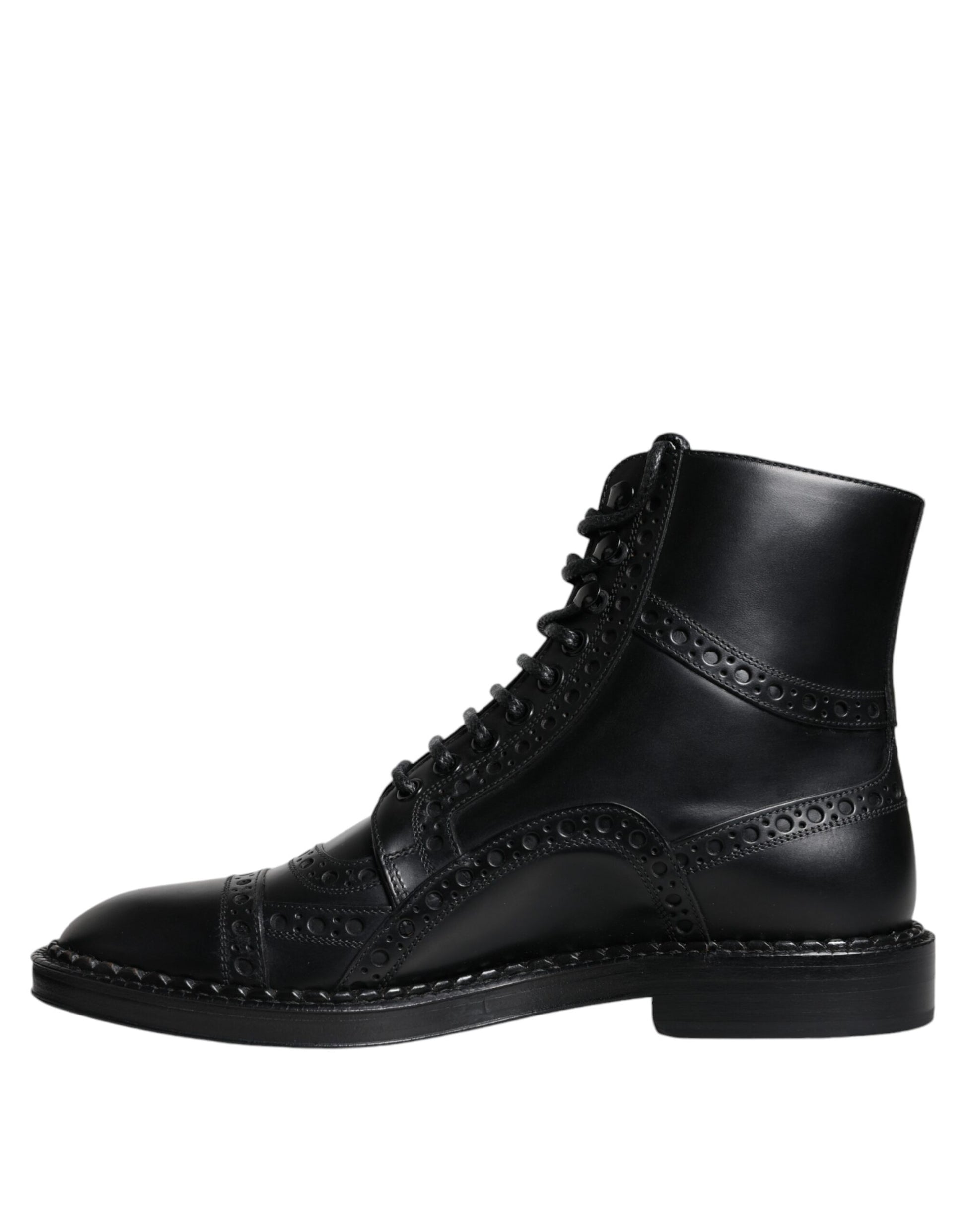 Dolce & Gabbana Black Leather Lace Up Mid Calf Boots Shoes - ACCEXO
