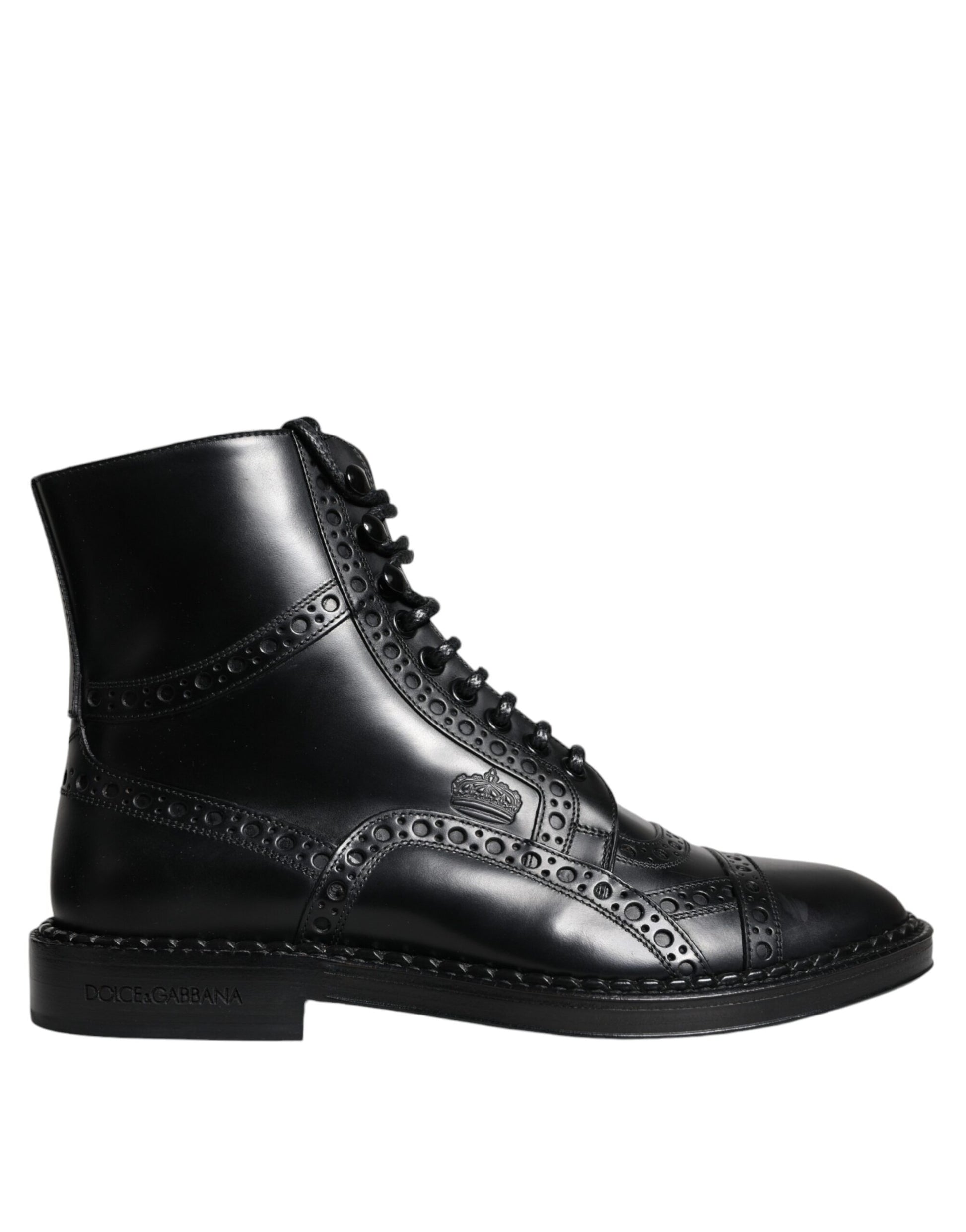 Dolce & Gabbana Black Leather Lace Up Mid Calf Boots Shoes - ACCEXO