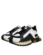 Dolce & Gabbana White Gold Black Leather SUPER KING Sneakers Shoes - ACCEXO