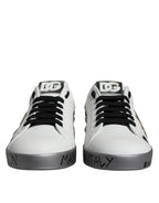 Dolce & Gabbana White Silver Crystal Logo Portofino Sneakers Shoes - ACCEXO