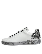 Dolce & Gabbana White Silver Crystal Logo Portofino Sneakers Shoes - ACCEXO