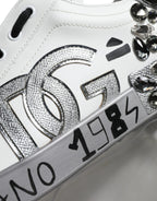 Dolce & Gabbana White Silver Crystal Logo Portofino Sneakers Shoes - ACCEXO