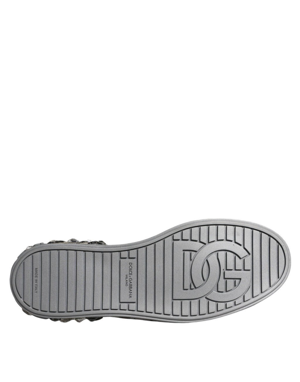 Dolce & Gabbana White Silver Crystal Logo Portofino Sneakers Shoes - ACCEXO