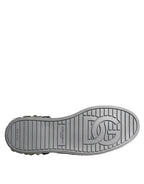 Dolce & Gabbana White Silver Crystal Logo Portofino Sneakers Shoes - ACCEXO
