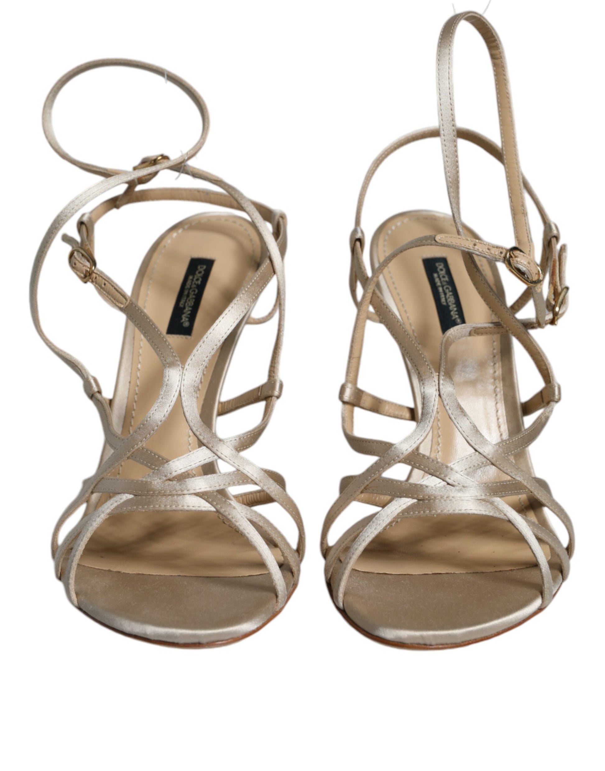 Dolce & Gabbana Beige Leather Stiletto Heels Sandals Shoes - ACCEXO