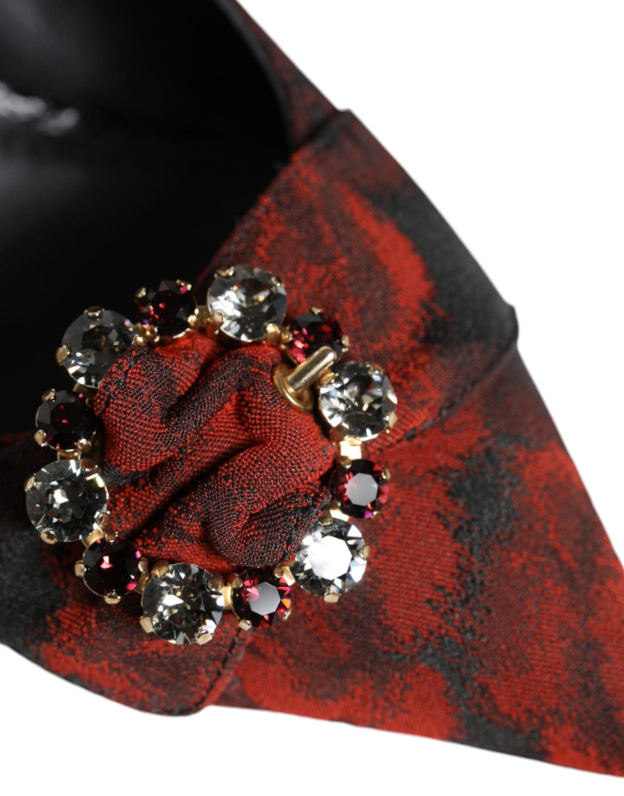 Dolce & Gabbana Black Red Floral Crystal Heel Slingback Shoes - ACCEXO