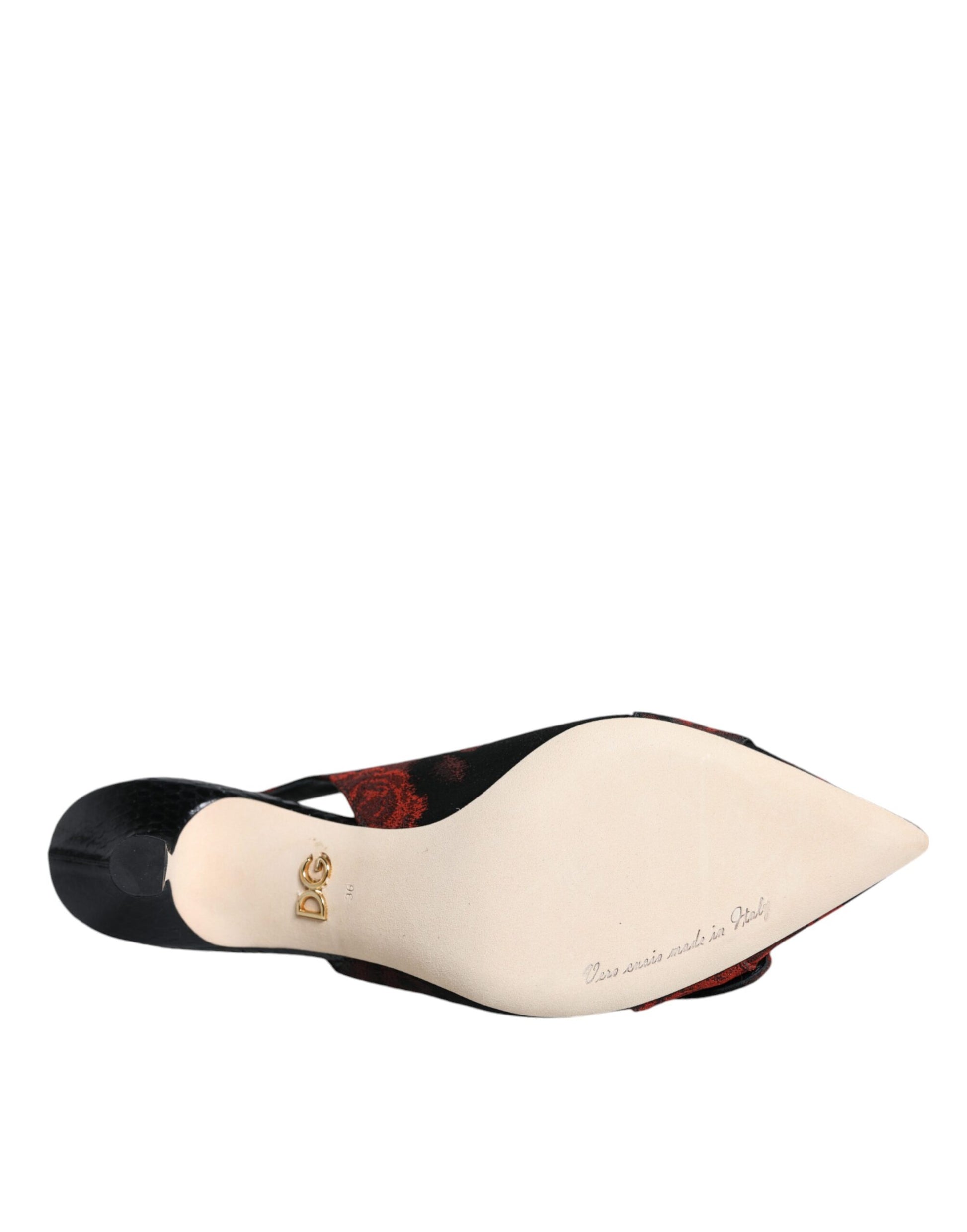Dolce & Gabbana Black Red Floral Crystal Heel Slingback Shoes - ACCEXO