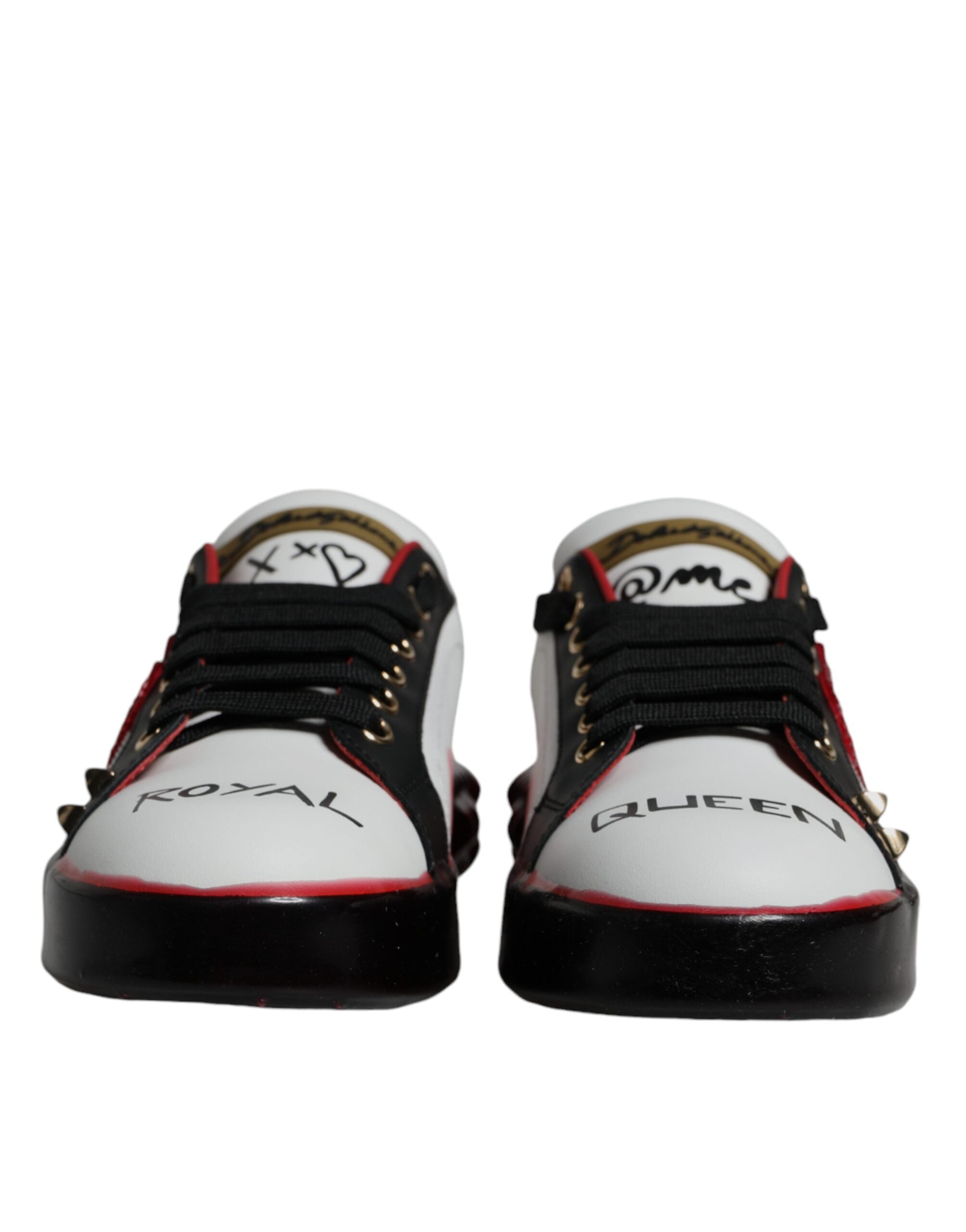 Dolce & Gabbana White Red Crystals Leather Portofino Sneakers Shoes - ACCEXO
