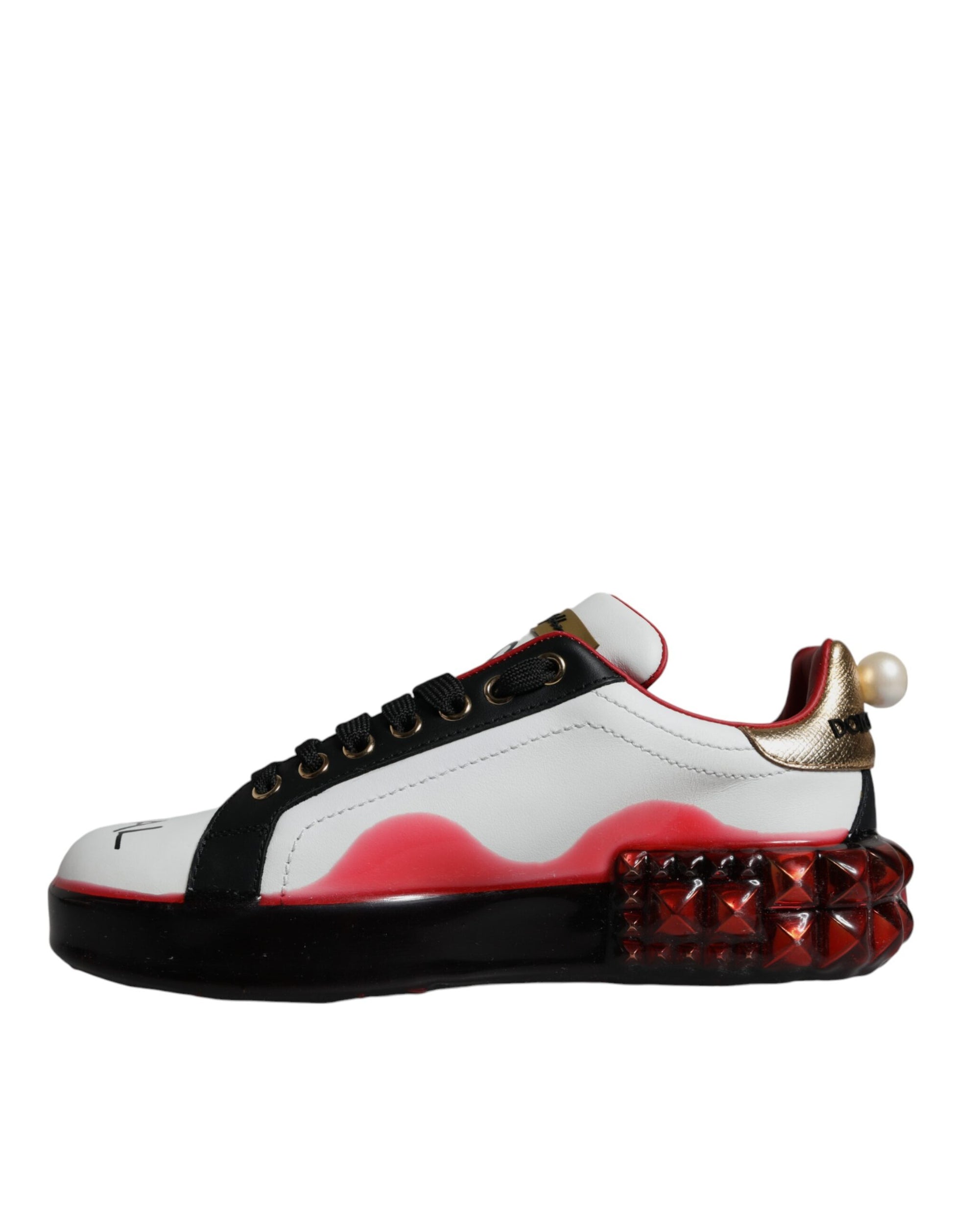 Dolce & Gabbana White Red Crystals Leather Portofino Sneakers Shoes - ACCEXO