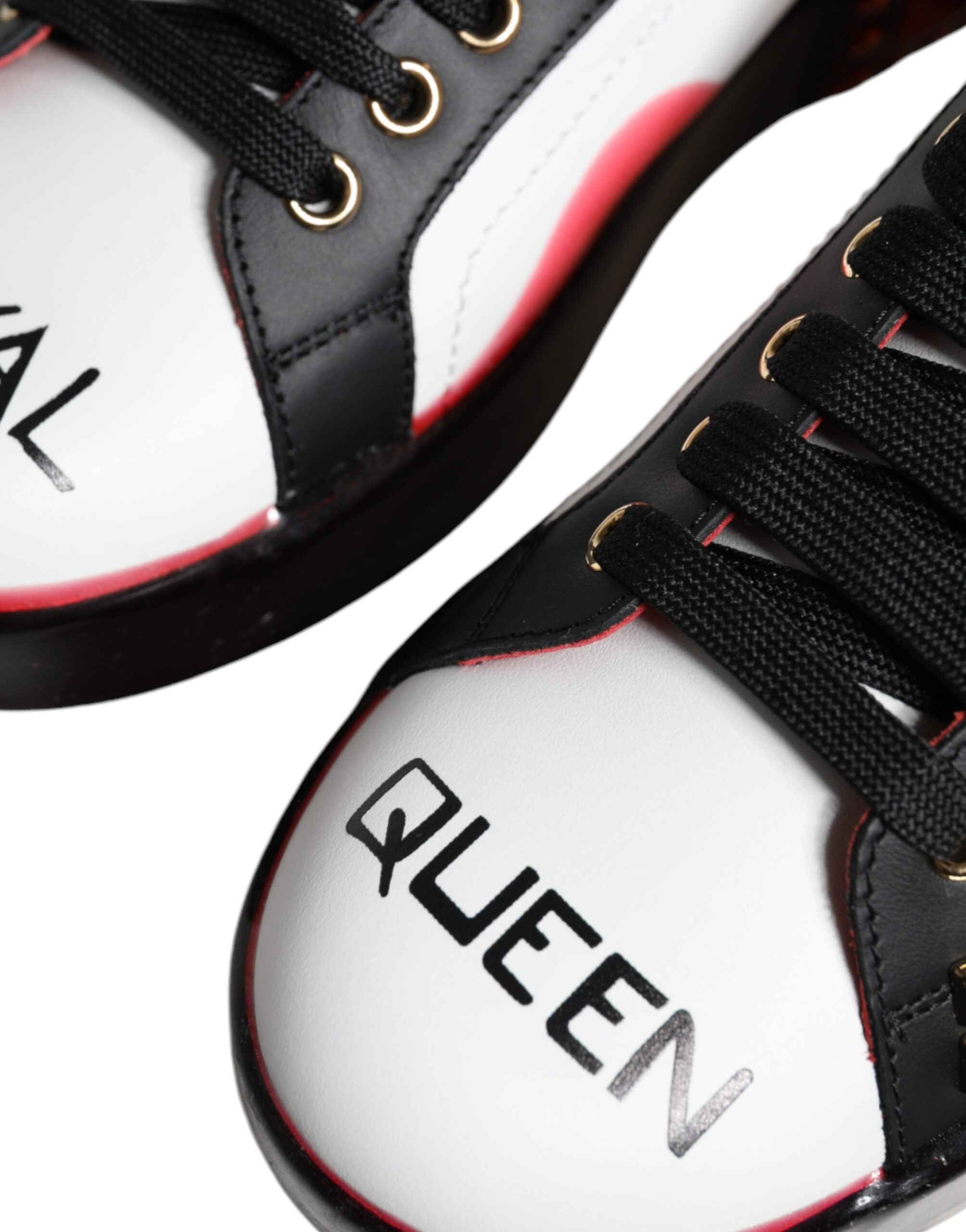 Dolce & Gabbana White Red Crystals Leather Portofino Sneakers Shoes - ACCEXO