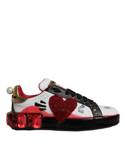 Dolce & Gabbana White Red Crystals Leather Portofino Sneakers Shoes - ACCEXO