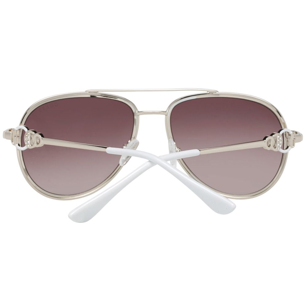 Aviator sunglasses with silver frame and white arms on a white background