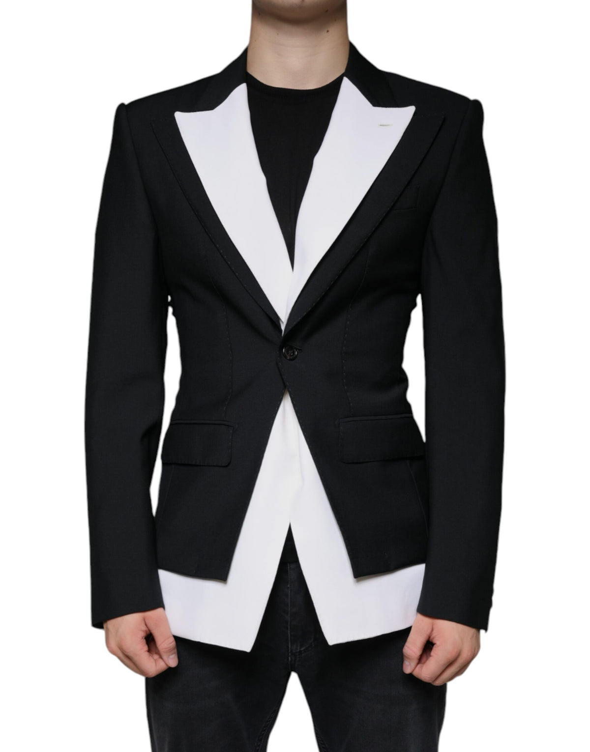Dolce & Gabbana Dark Gray White Single Breasted Dress Blazer