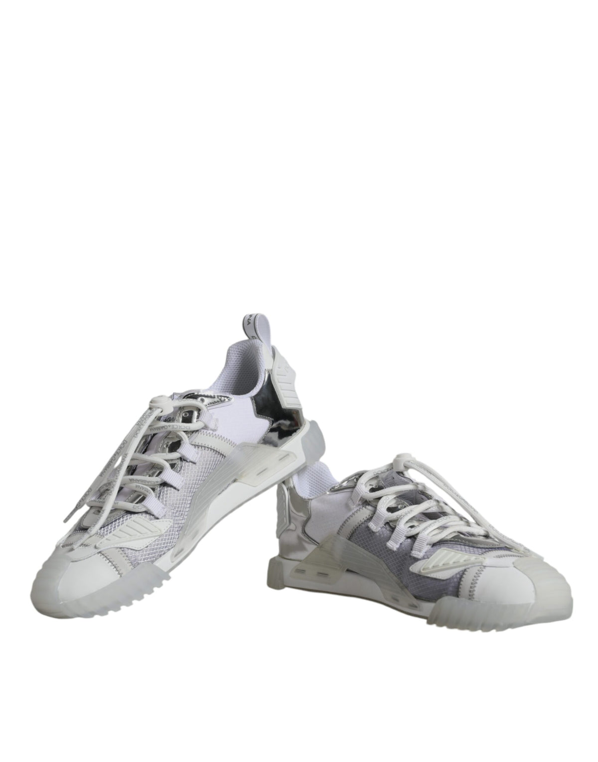 Dolce & Gabbana White Silver Low Top NS1 Sneakers Shoes