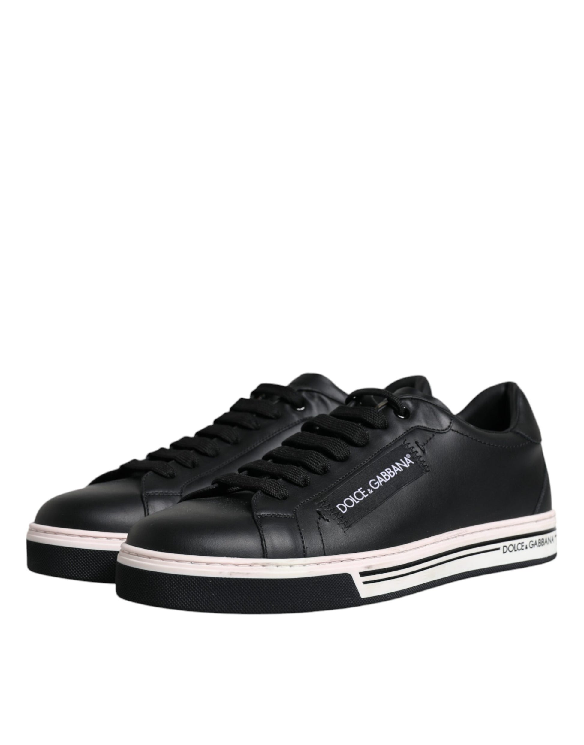 Dolce & Gabbana Black Leather Low Top Men Sneakers Shoes - ACCEXO