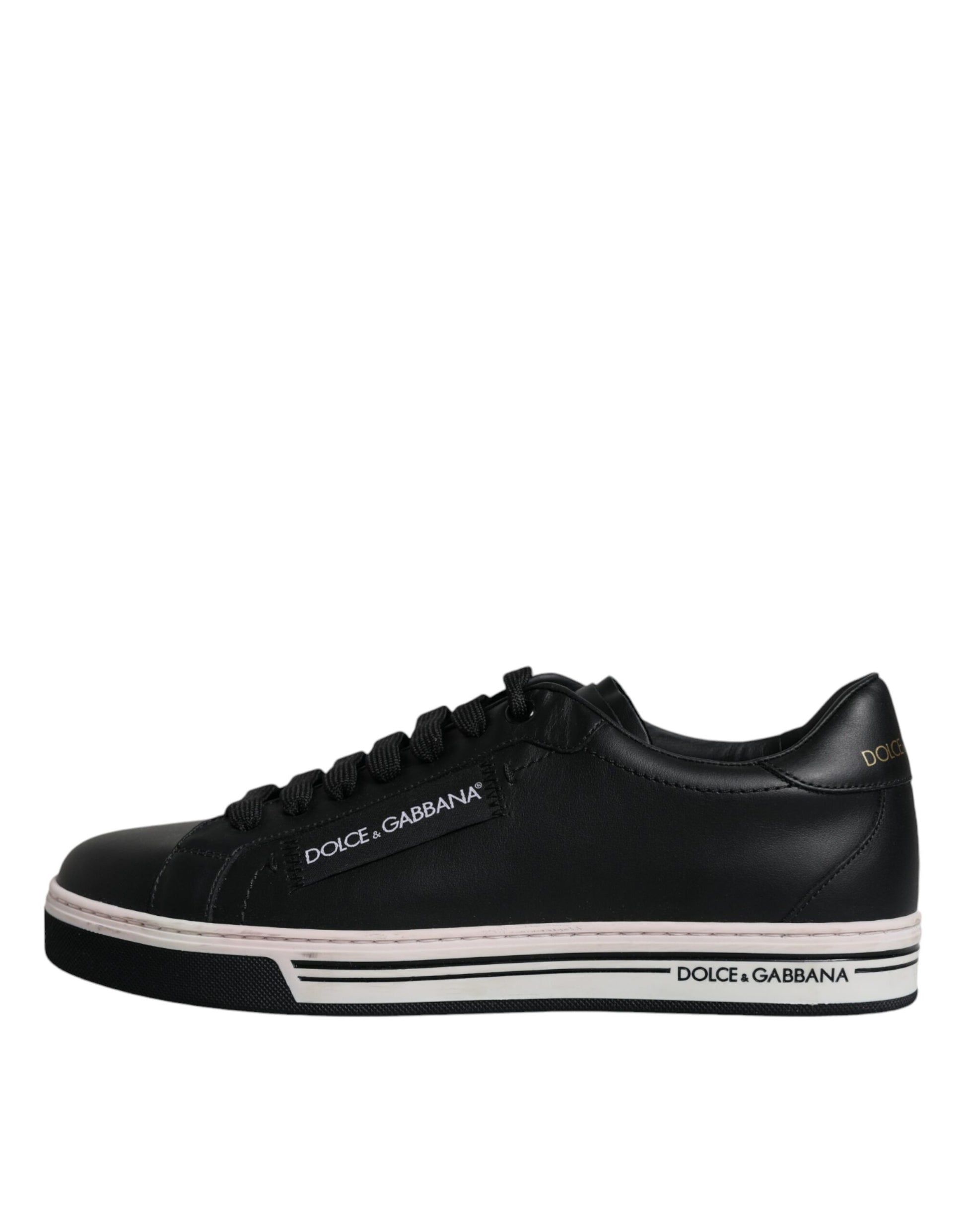 Dolce & Gabbana Black Leather Low Top Men Sneakers Shoes - ACCEXO