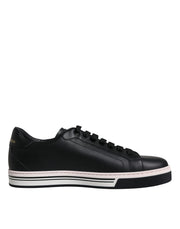 Dolce & Gabbana Black Leather Low Top Men Sneakers Shoes - ACCEXO
