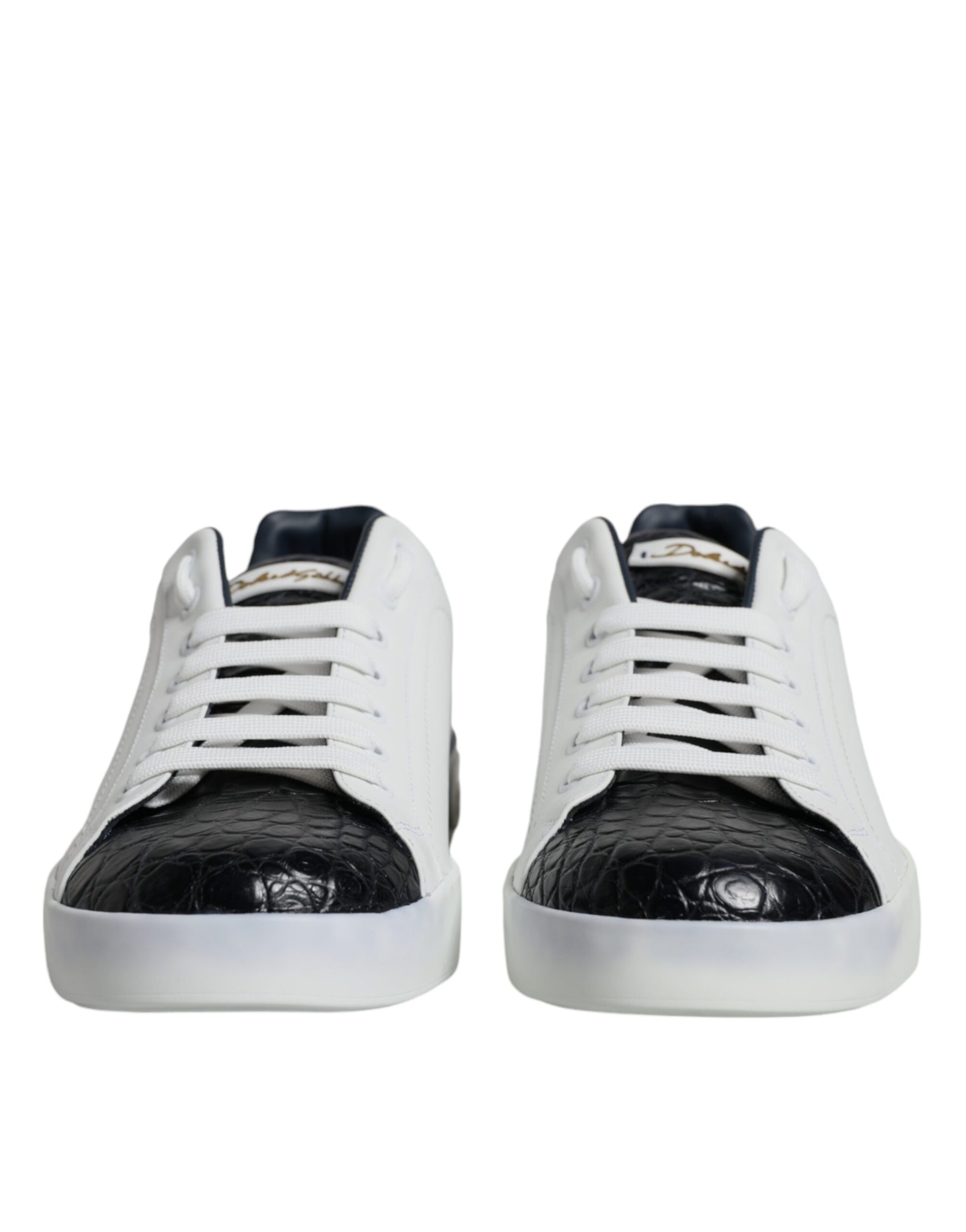 Dolce & Gabbana White Leather Logo Portofino Sneaker Shoes - ACCEXO