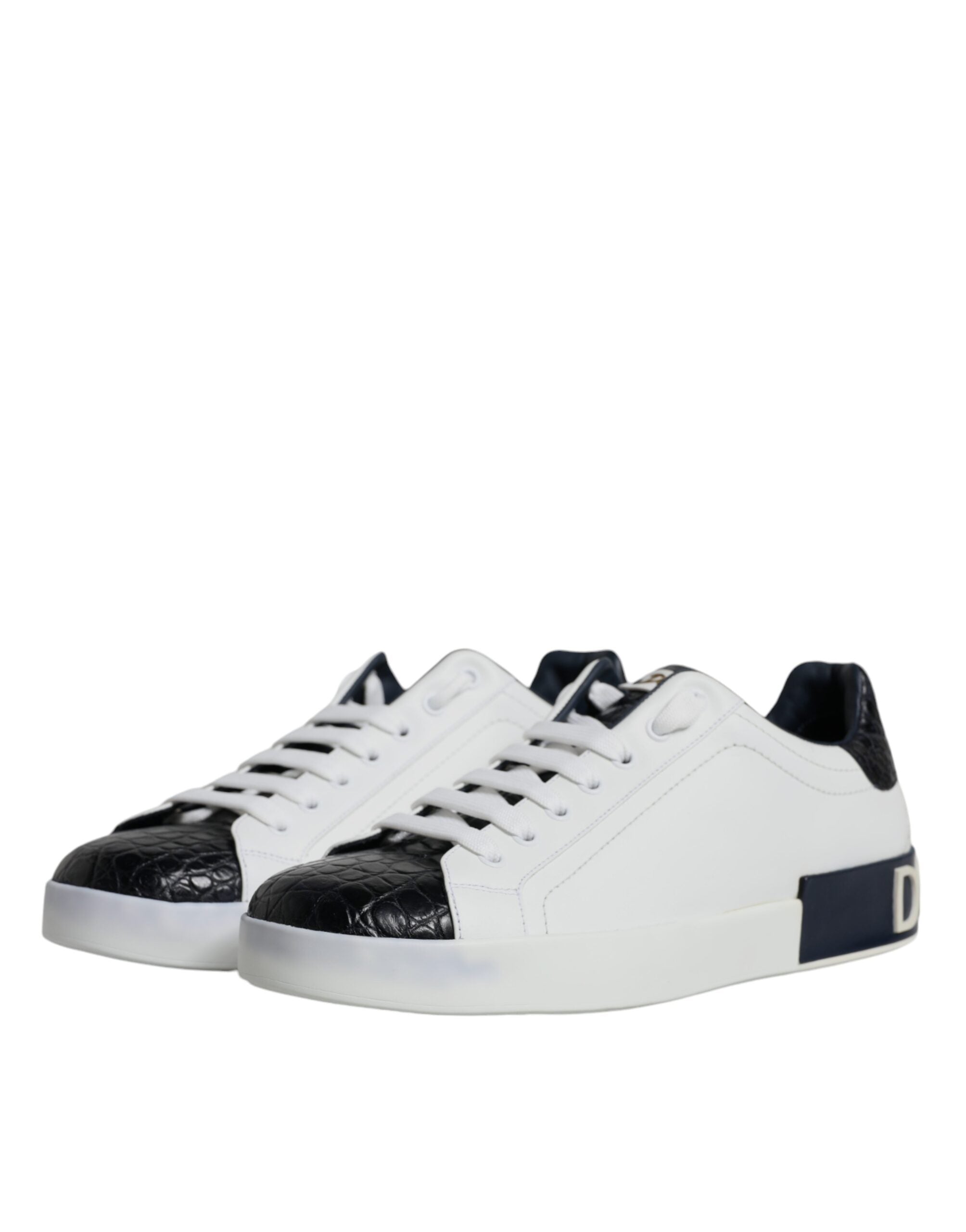 Dolce & Gabbana White Leather Logo Portofino Sneaker Shoes - ACCEXO