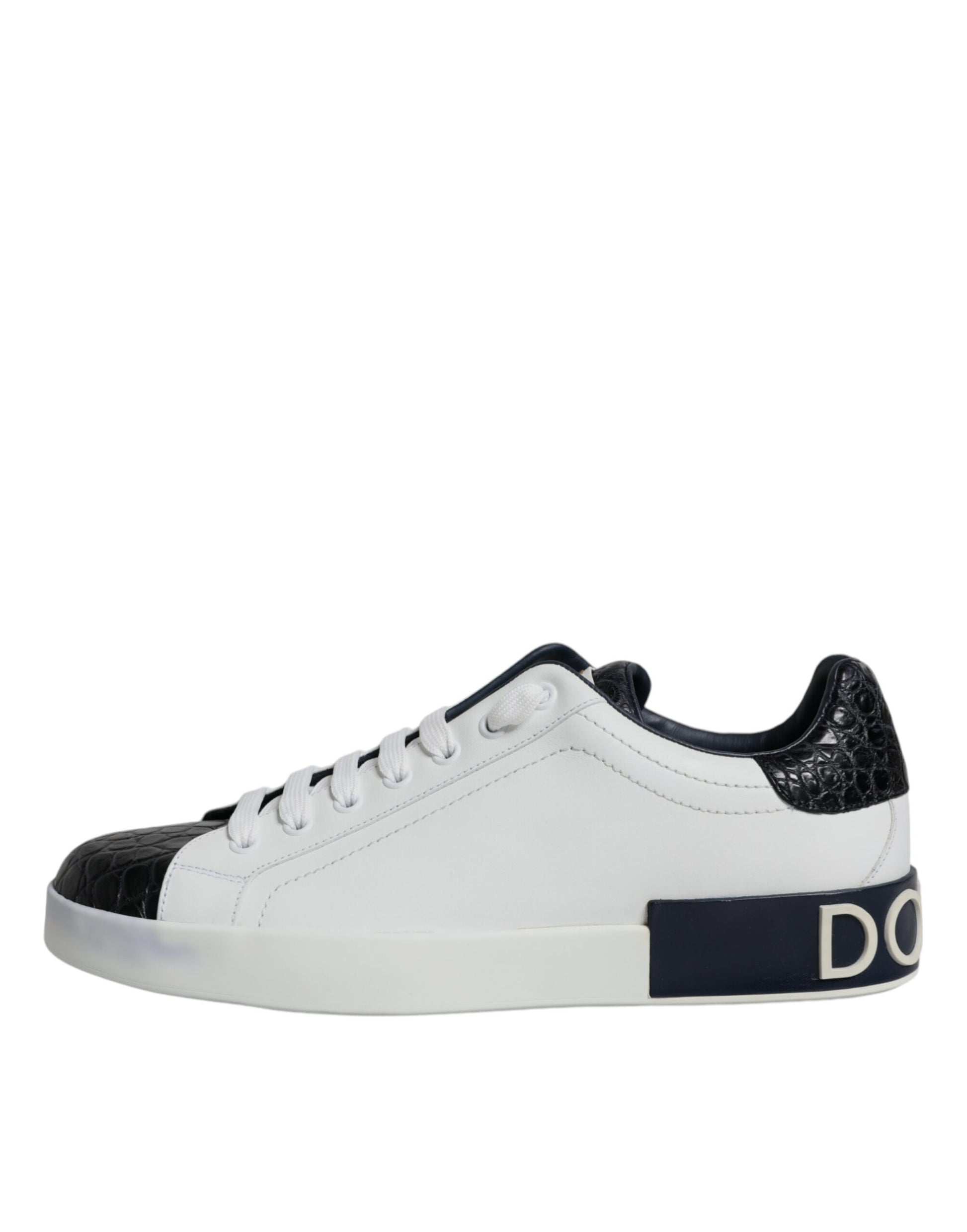 Dolce & Gabbana White Leather Logo Portofino Sneaker Shoes - ACCEXO