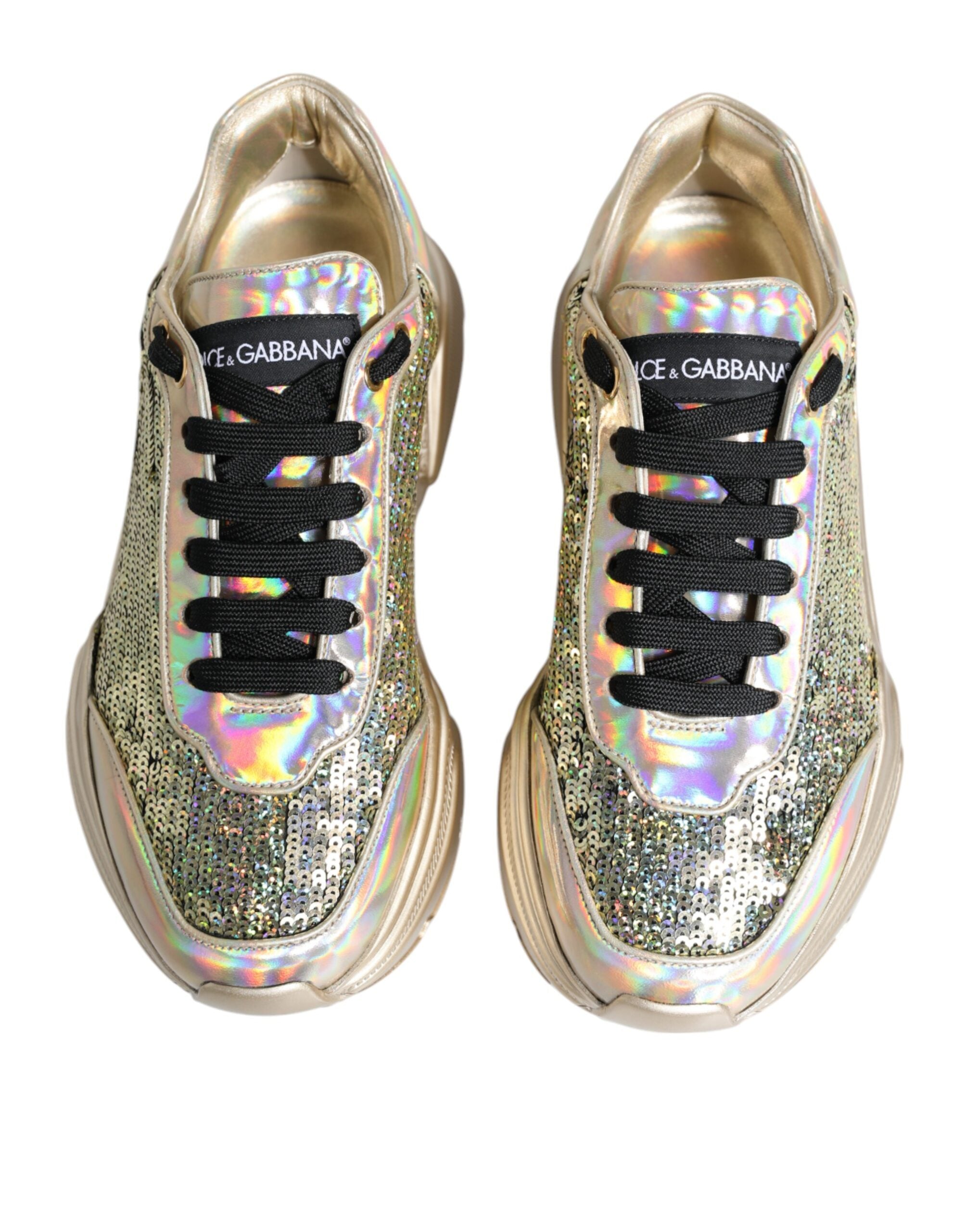 Dolce & Gabbana Gold Sequin Iridiscent Daymaster Sneakers Shoes - ACCEXO