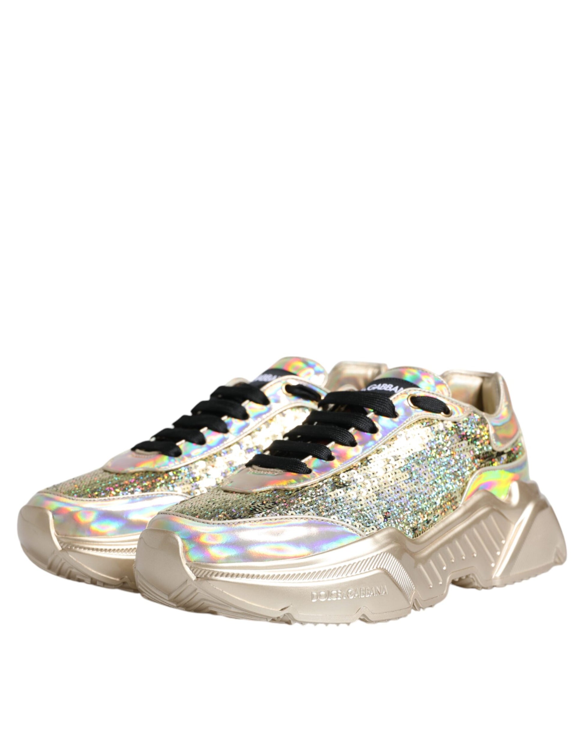 Dolce & Gabbana Gold Sequin Iridiscent Daymaster Sneakers Shoes - ACCEXO