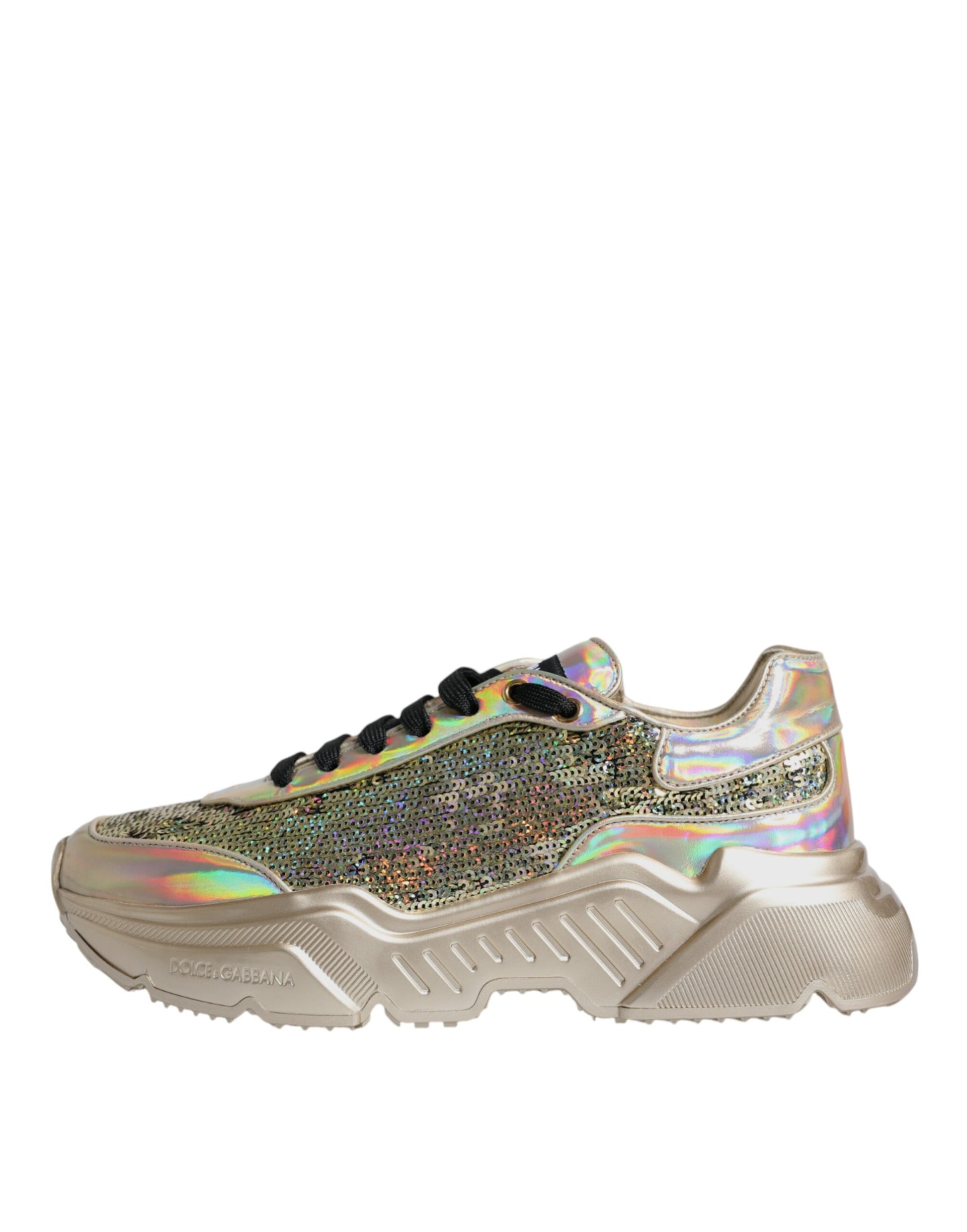 Dolce & Gabbana Gold Sequin Iridiscent Daymaster Sneakers Shoes - ACCEXO