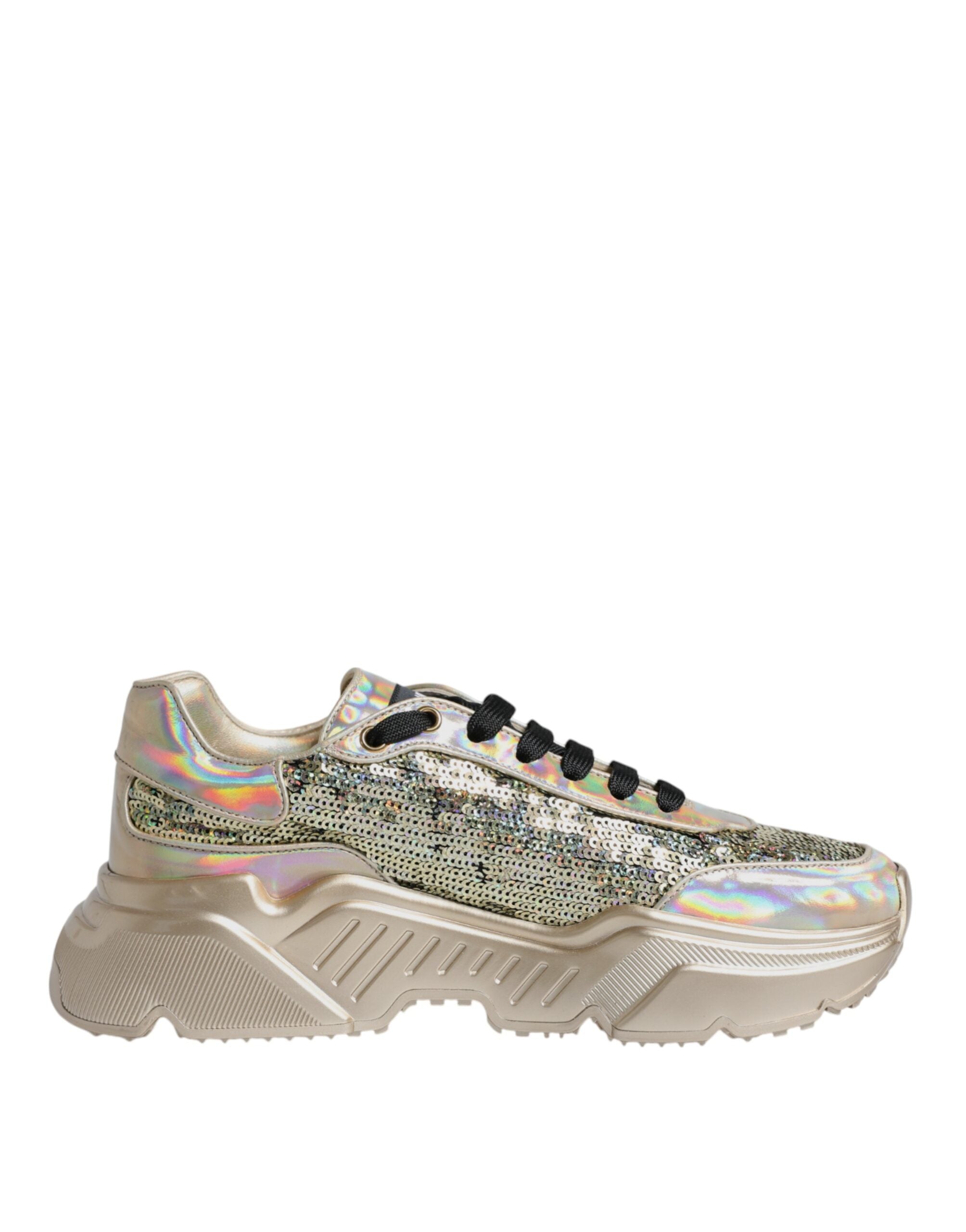 Dolce & Gabbana Gold Sequin Iridiscent Daymaster Sneakers Shoes - ACCEXO