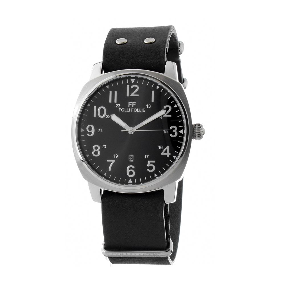 Folli Follie Black Leather Watch - ACCEXO