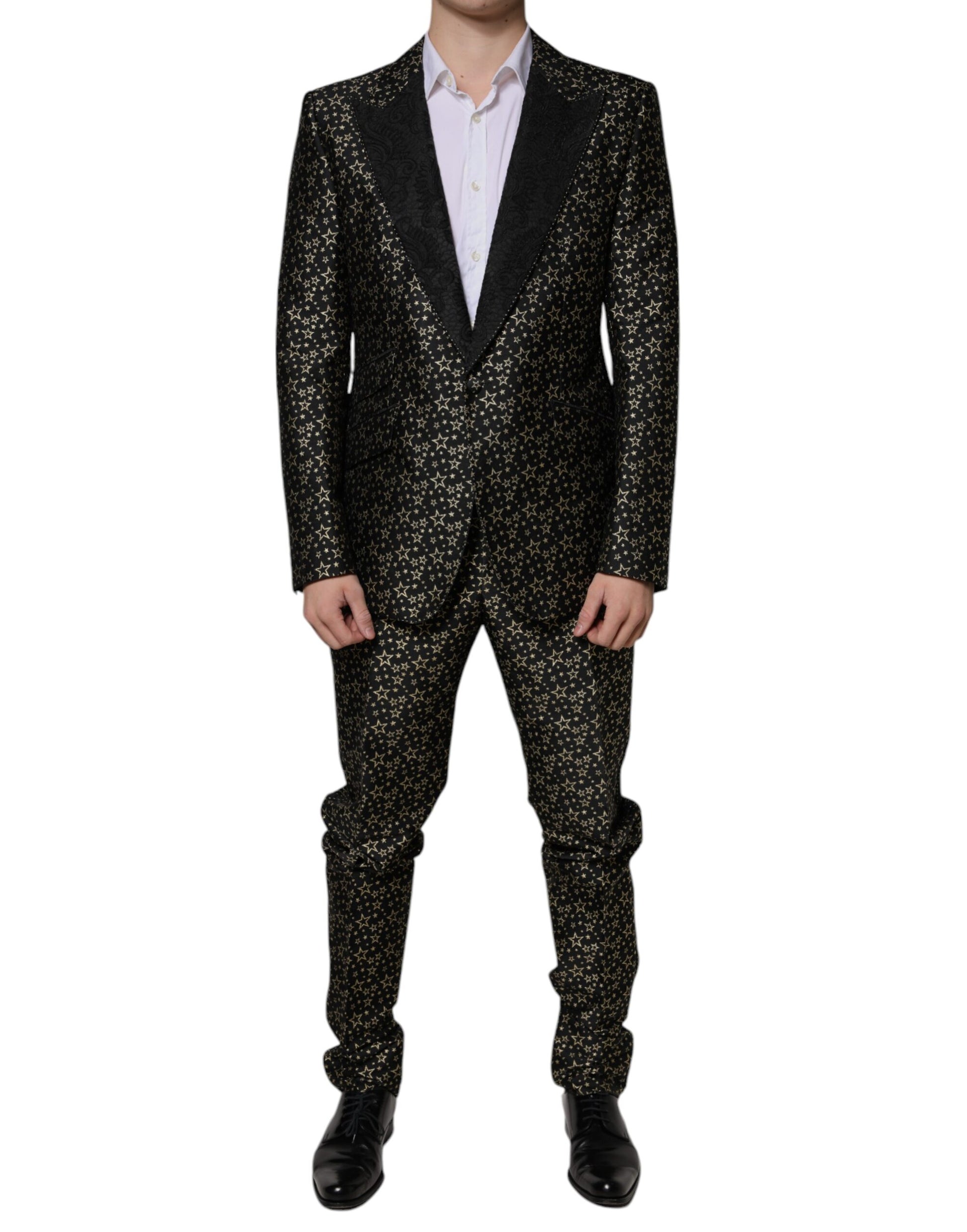 Dolce & Gabbana Black Stars Jacquard SICILIA 2 Piece Suit - ACCEXO