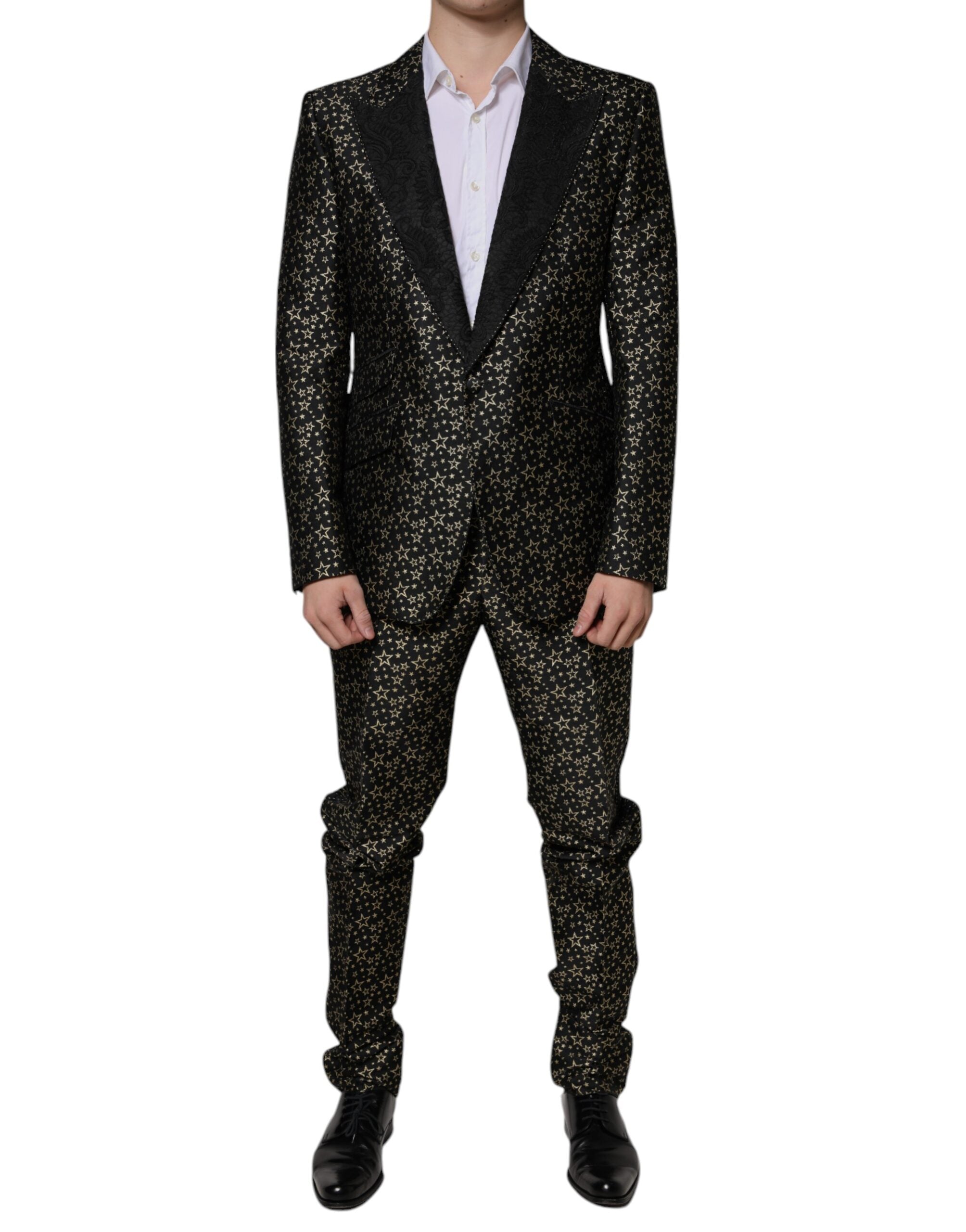 Dolce & Gabbana Black Stars Jacquard SICILIA 2 Piece Suit - ACCEXO