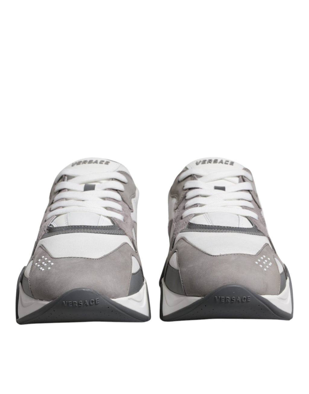 Versace Grey Leather Neoprene Chunky Low Top Squalo Sneakers Shoes - ACCEXO