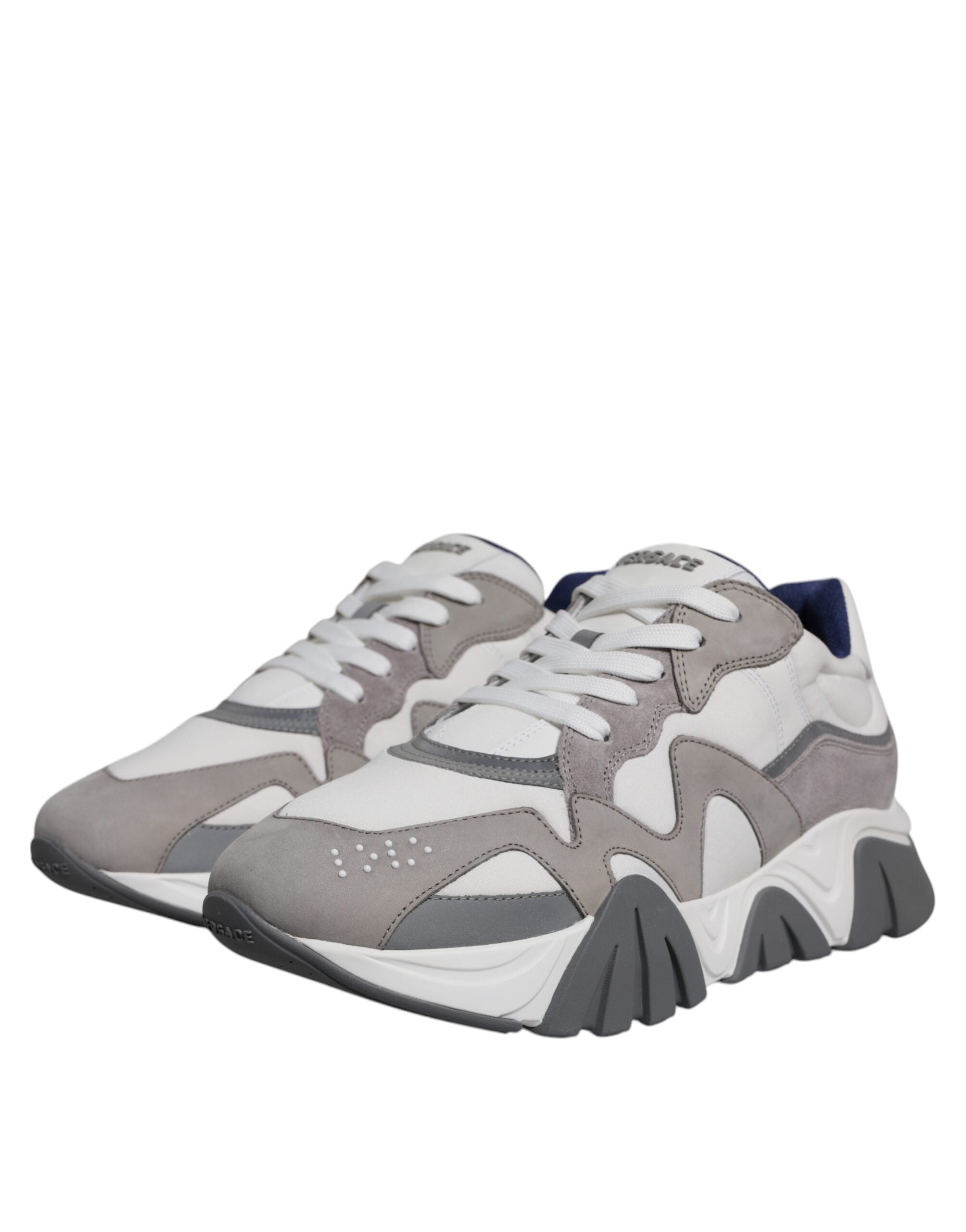 Versace Grey Leather Neoprene Chunky Low Top Squalo Sneakers Shoes - ACCEXO