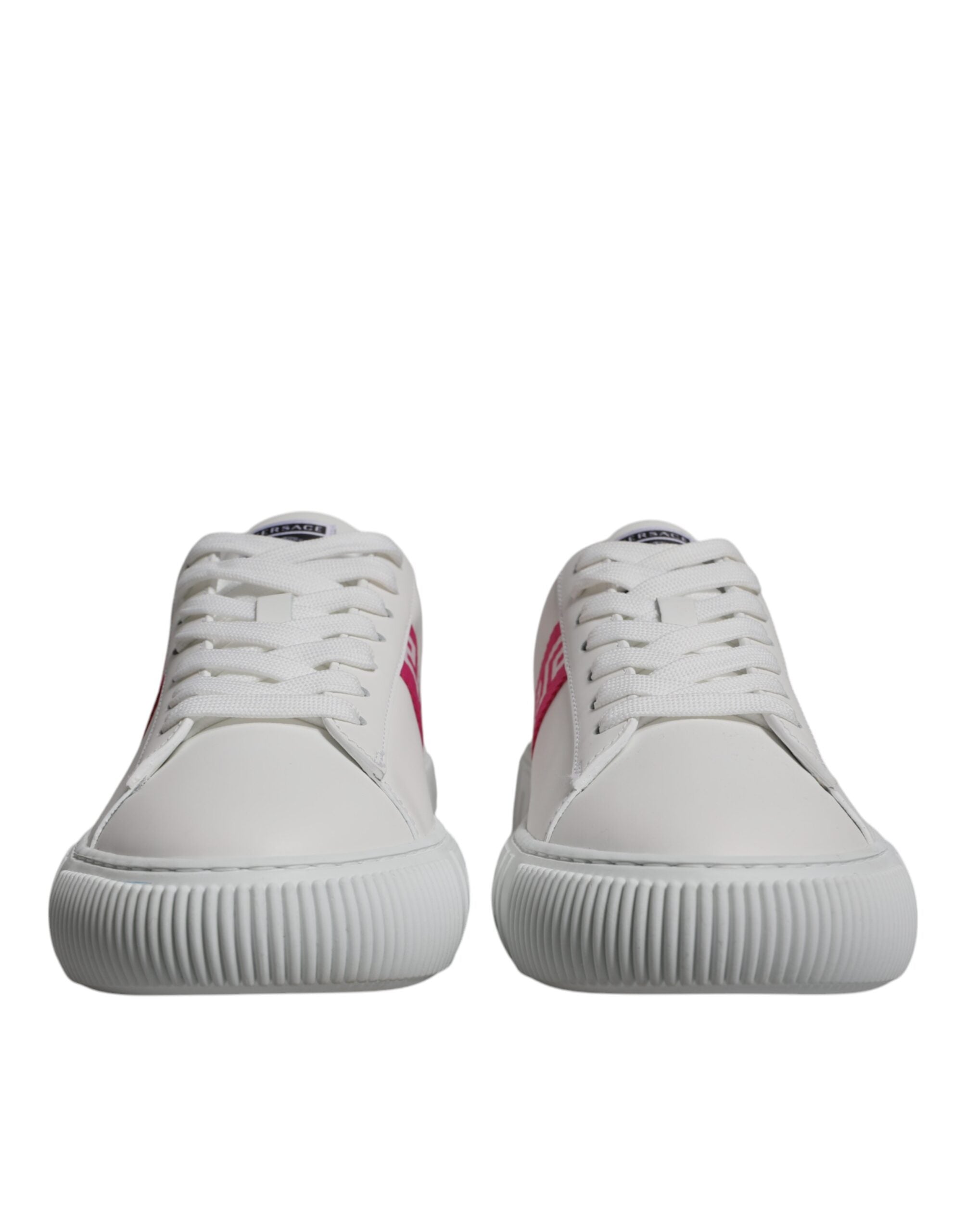 Versace White Pink Greca Print Platform Low Top Sneakers Shoes - ACCEXO