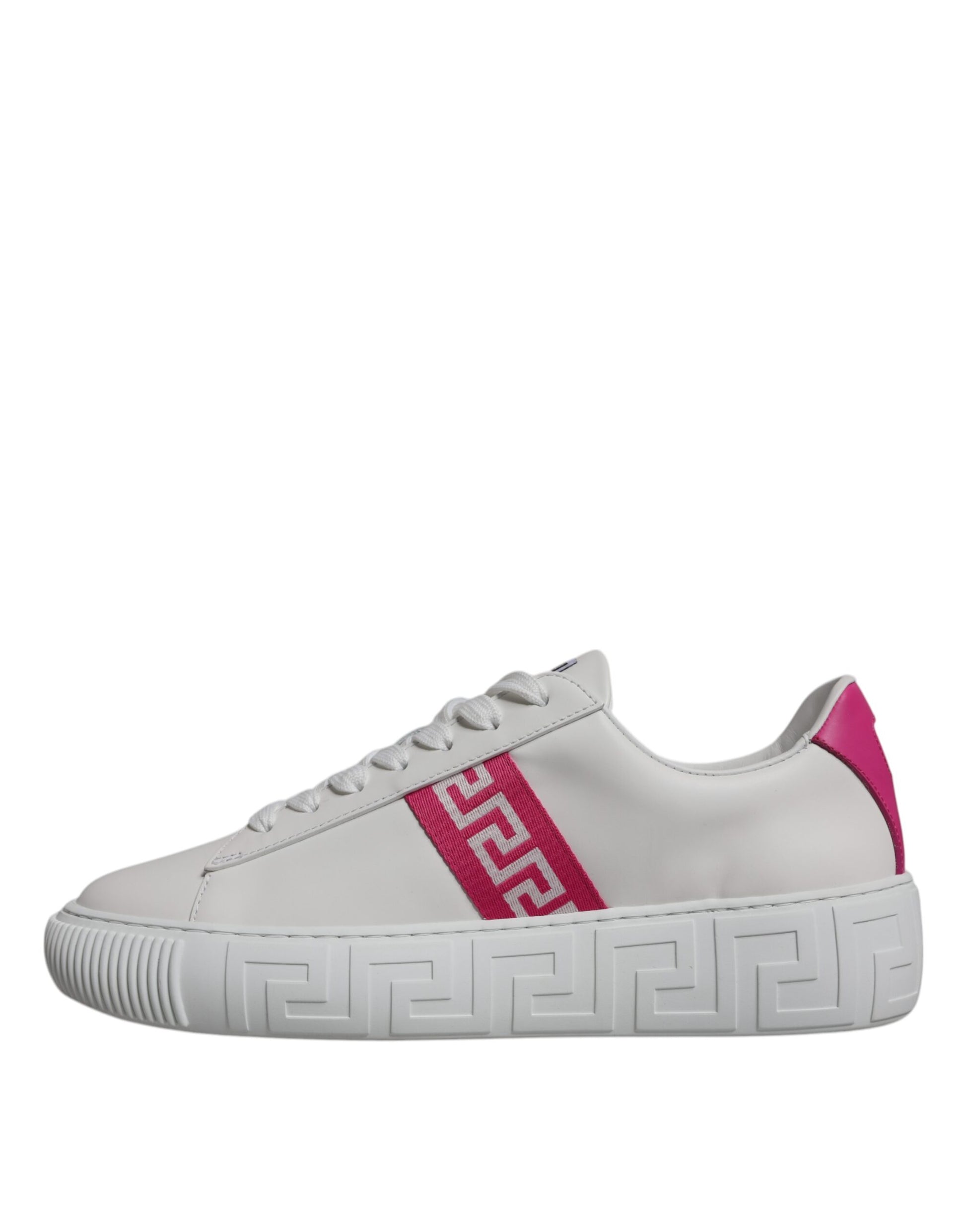 Versace White Pink Greca Print Platform Low Top Sneakers Shoes - ACCEXO