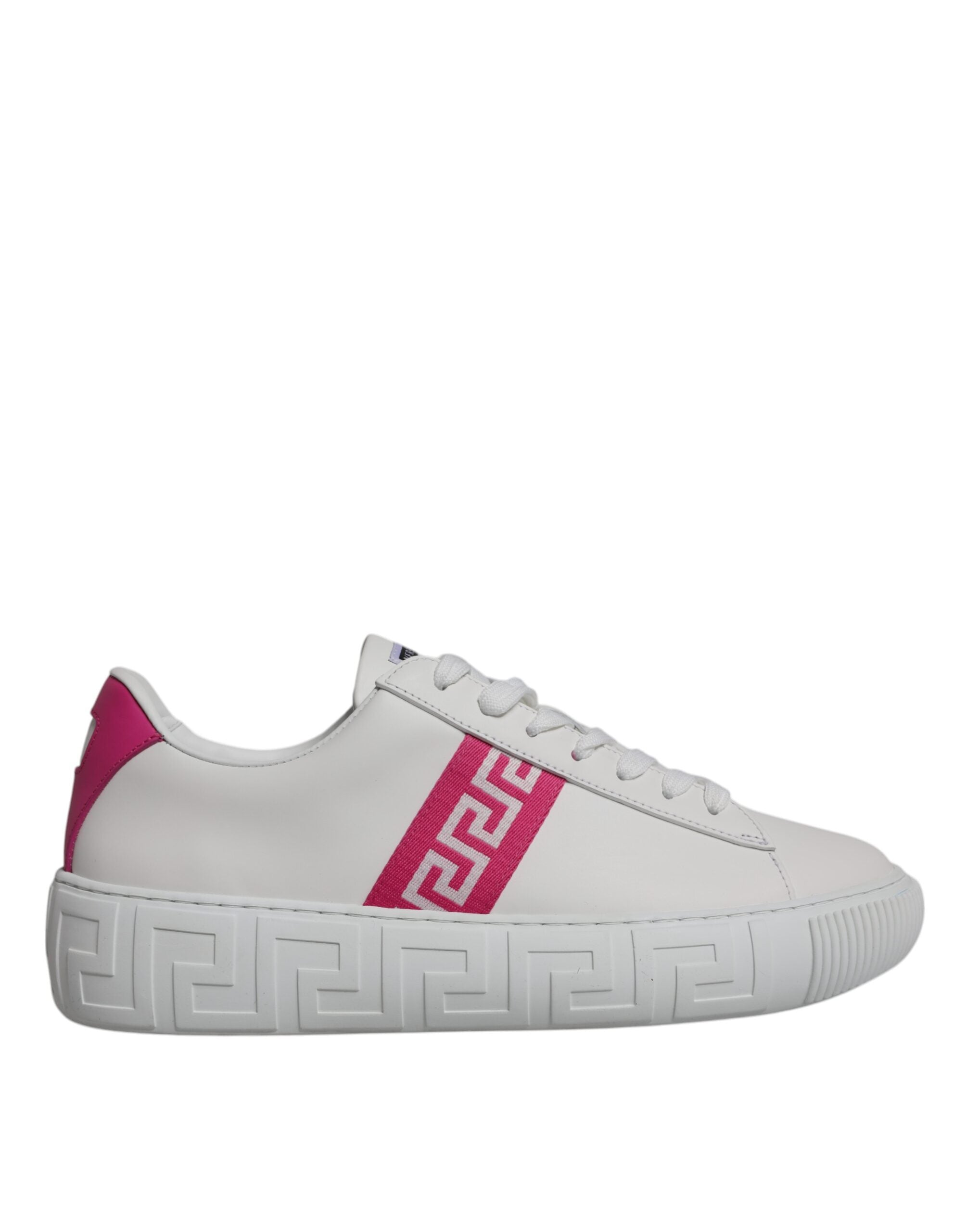 Versace White Pink Greca Print Platform Low Top Sneakers Shoes for Men