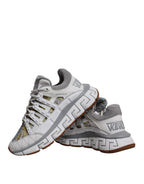 Versace White Trigreca Barocco Print Low Top Sneakers Shoes - ACCEXO