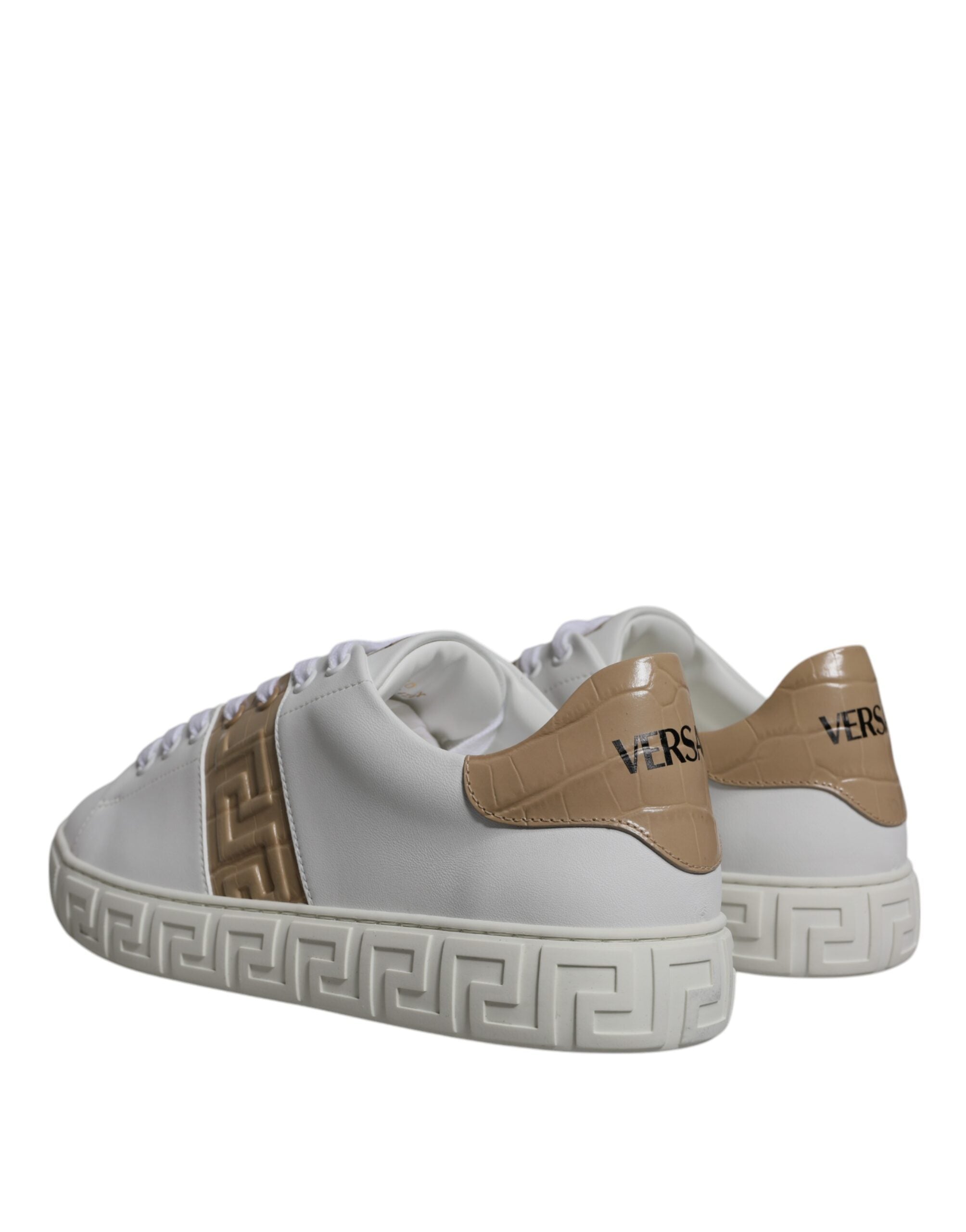 Versace White Brown Greca Print TPU Low Top Men Sneakers Shoes - ACCEXO