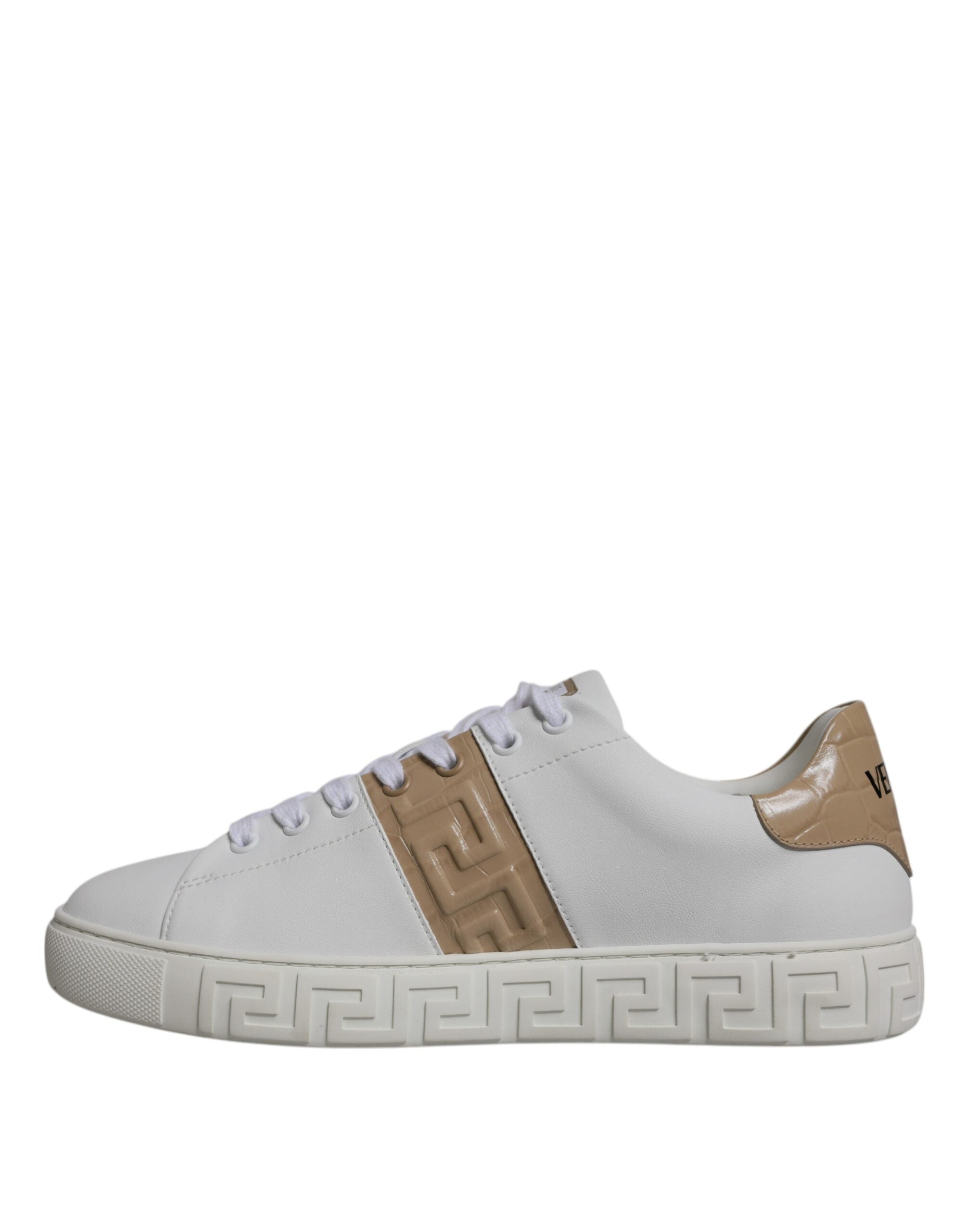 Versace White Brown Greca Print TPU Low Top Men Sneakers Shoes - ACCEXO